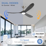 Inspired Maverick Style Gray Solid Wood 3 Blade Ceiling Fan With Light Dc Motor, Reversible, Remote Control 70 inch A101-W113890826-70