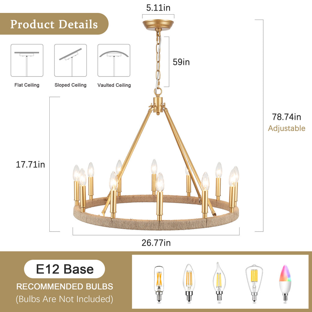Hendon 12-Light Dimmable Kitchen Island Wagon Wheel Chandelier