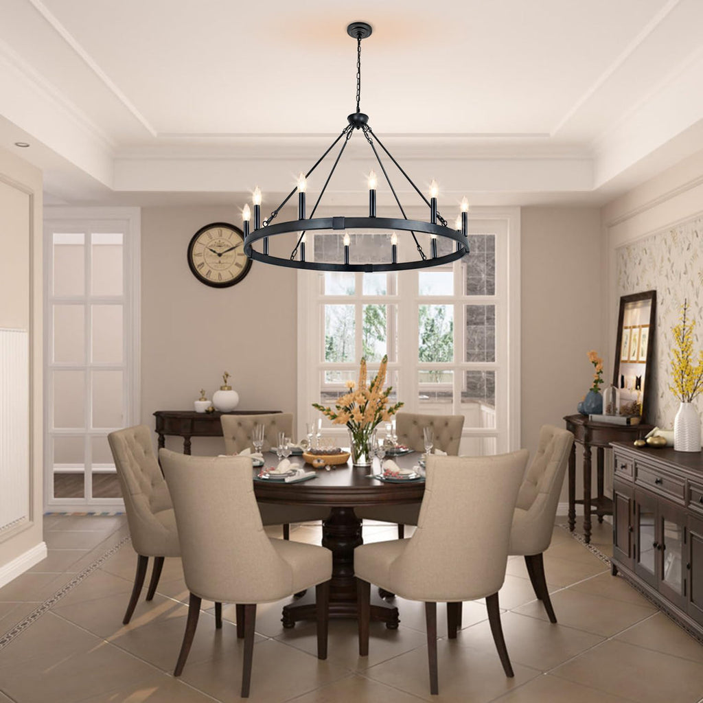 Jashlyn 12-Light Dimmable Wagon Wheel Chandelier