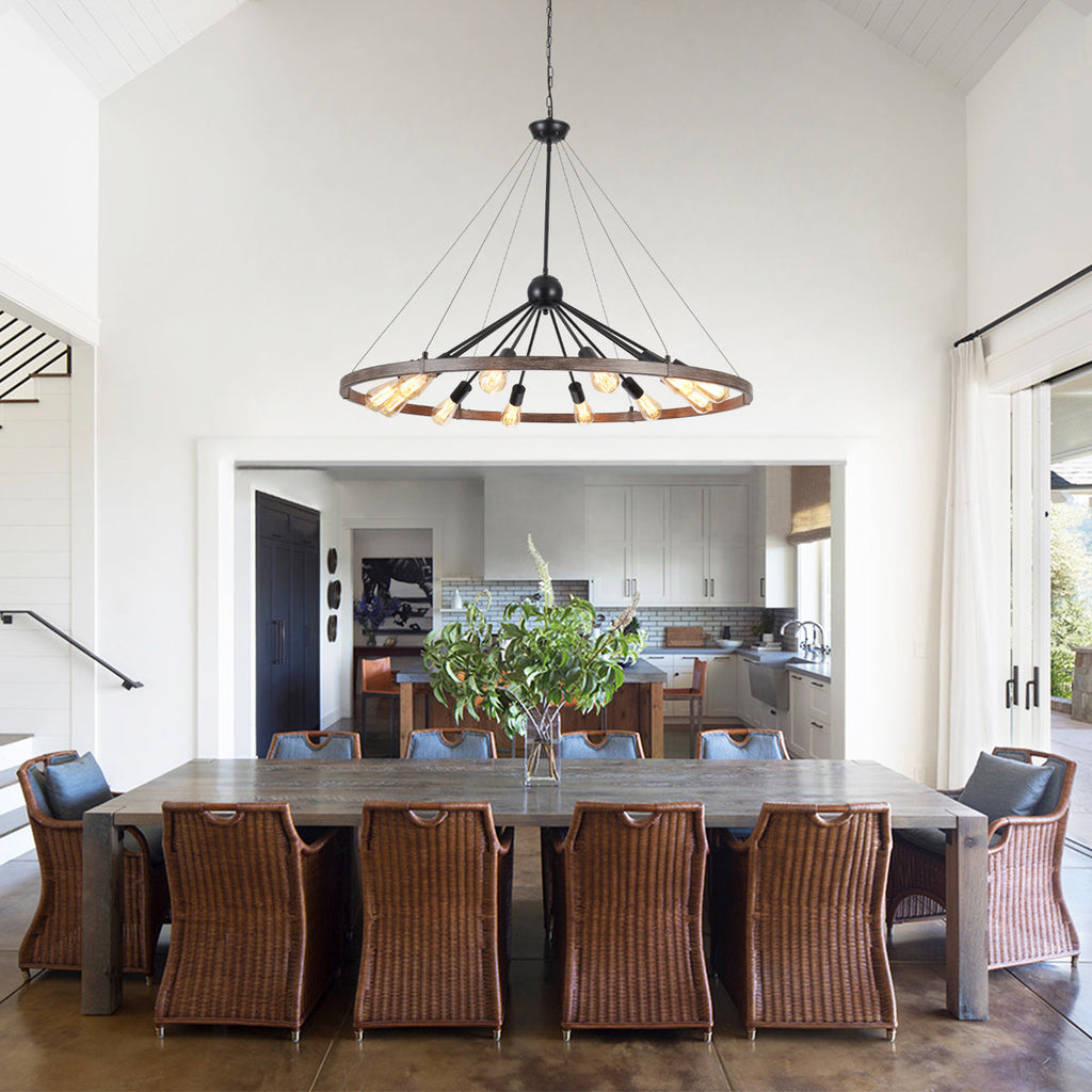 Kelcie 12-Light Large 43.3'' Dimmable Sputnik Wagon Wheel Chandelier