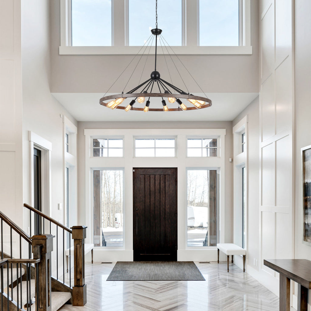 Kelcie 12-Light Large 43.3'' Dimmable Sputnik Wagon Wheel Chandelier