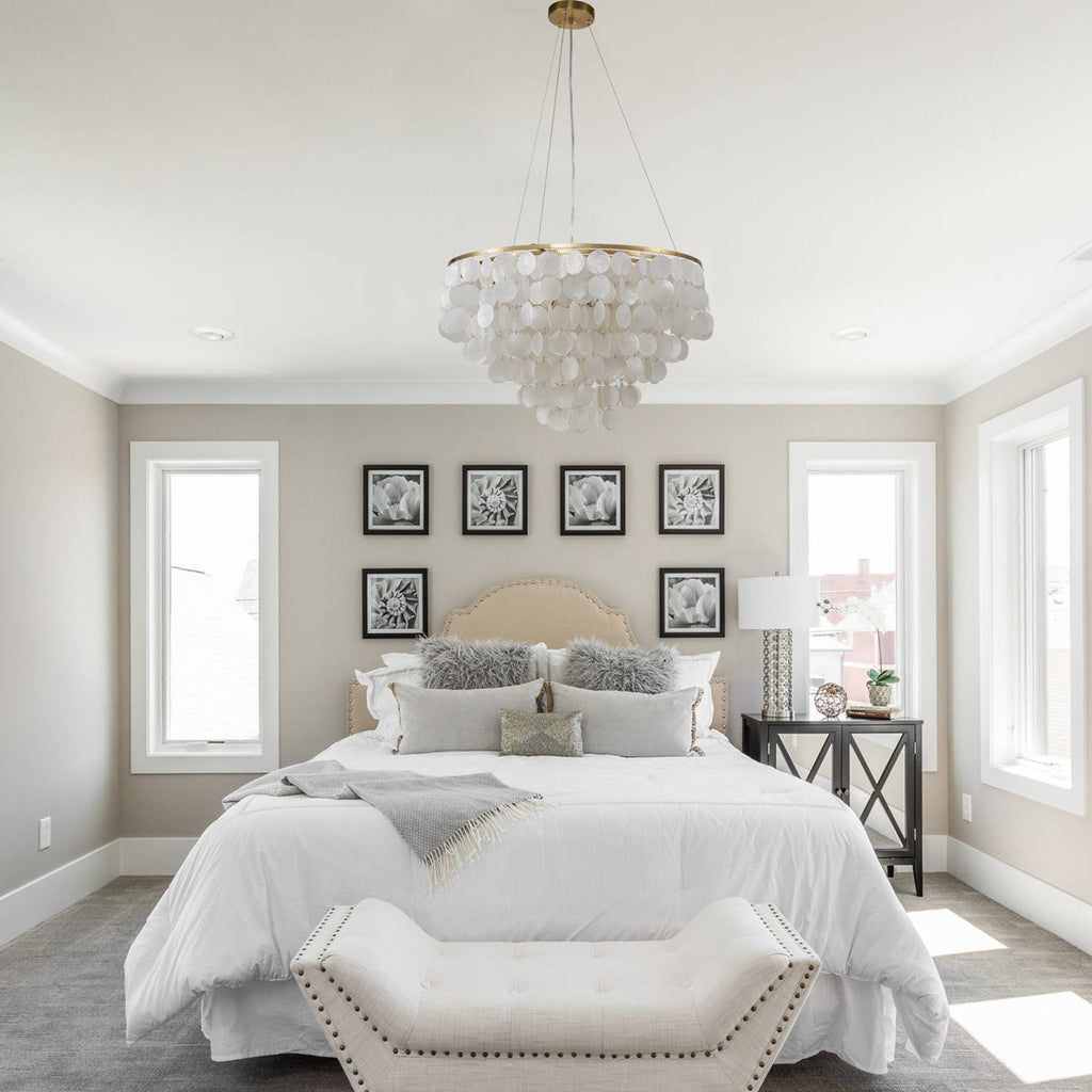 Ladaniel 6-Light Dimmable Gold Chandelier with White Round Shells