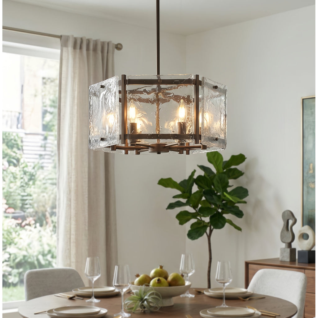 Leyla 6-Light 20"W Dimmable Dark Bronze Drum Chandelier with Clear Glass for Dining Room or Living Room