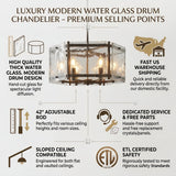 Leyla 6-Light 20"W Dimmable Dark Bronze Drum Chandelier with Clear Glass for Dining Room or Living Room