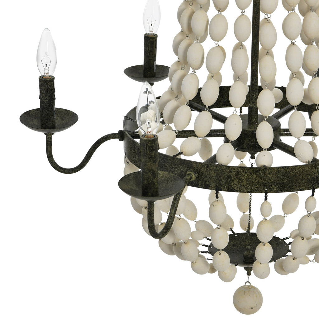 Metal and Draped Wood Bead Chandelier