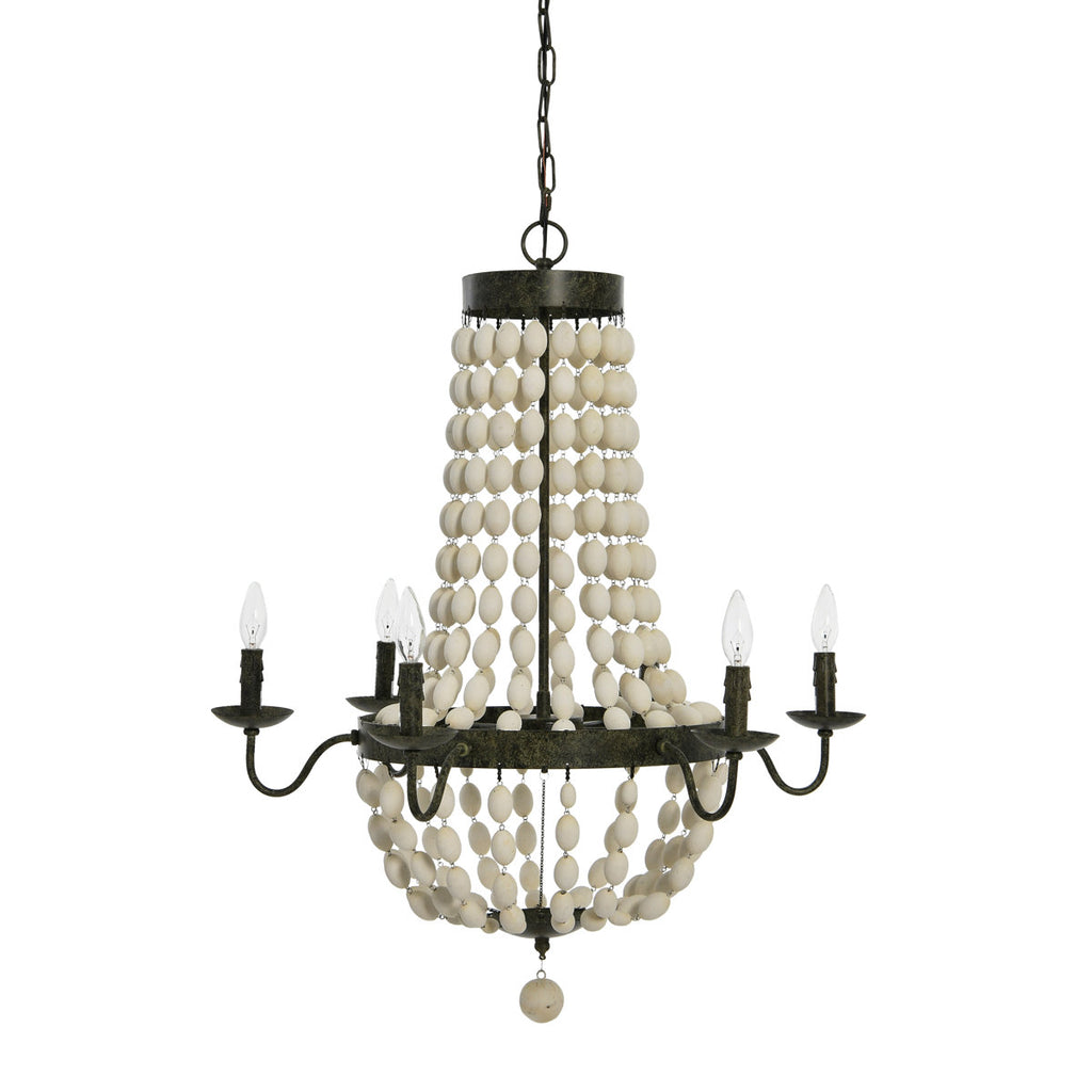 Metal and Draped Wood Bead Chandelier