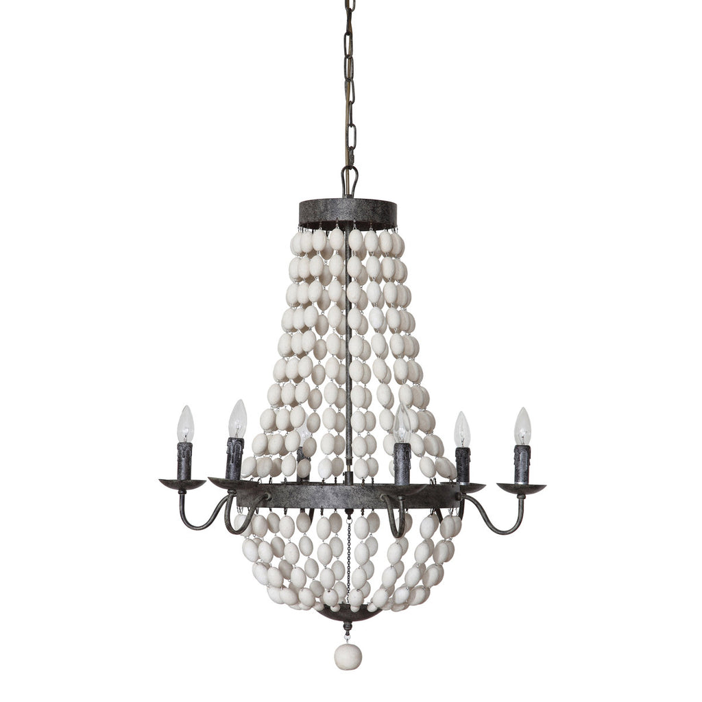 Metal and Draped Wood Bead Chandelier