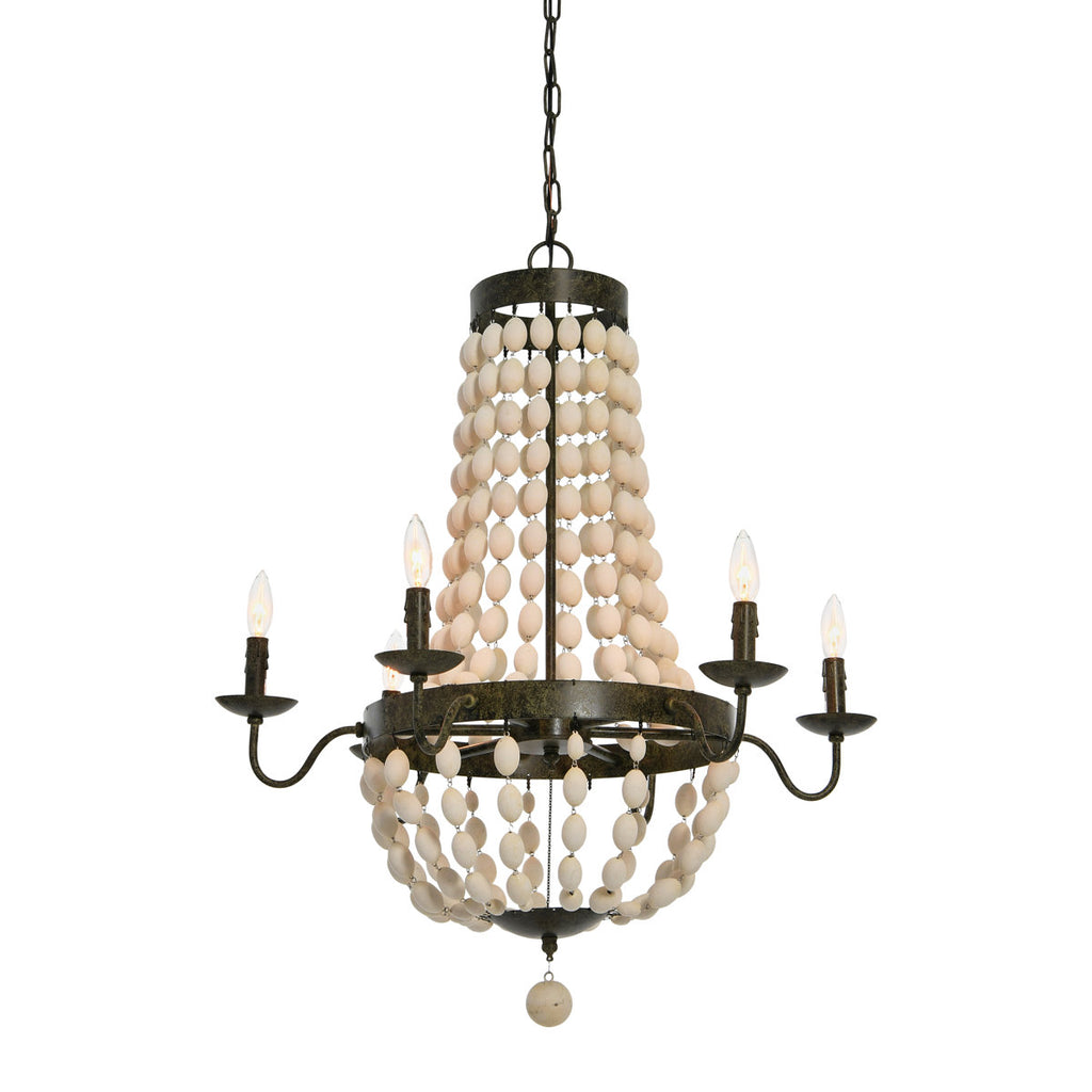 Metal and Draped Wood Bead Chandelier