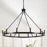Moomal 12-Light Farmhouse Candle Dimmable Wagon Wheel Chandelier for Living Room Kitchen Island Dining Foyer