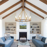 Orris 8-Light 30"W Dimmable Farmhouse Wagon Wheel Chandelier Rustic Rope Round Fixture for Dining Living Kitchen Island Spaces