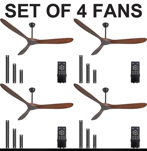 Set of 4 - 60" Ceiling Fans Without Lights, 60 Inch Outdoor Ceiling Fans no Lights, 3 Blade Solid Wood Damp Rated Ceiling Fan with Remote Control for Living Room Gazebo Farmhouse/Patios Porch - Dark Walnut - G7-B0CMTL95Z4-SET of 4