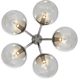 V2125 Clover 5-Light Indoor Chrome French-Inspired Hanging Chandelier with Clear Round/Sphere/Orb/Globe Glass Shades