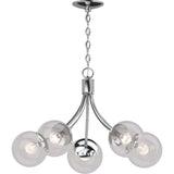 V2125 Clover 5-Light Indoor Chrome French-Inspired Hanging Chandelier with Clear Round/Sphere/Orb/Globe Glass Shades