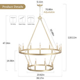 Wiam 40 in. 20 Light 2-Tiers Candle Style Dimmable Farmhouse Wagon Wheel Chandelier for Entryway Living Room Bedroom Foyer
