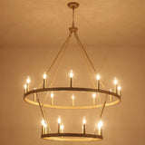 Wiam 40 in. 20 Light 2-Tiers Candle Style Dimmable Farmhouse Wagon Wheel Chandelier for Entryway Living Room Bedroom Foyer