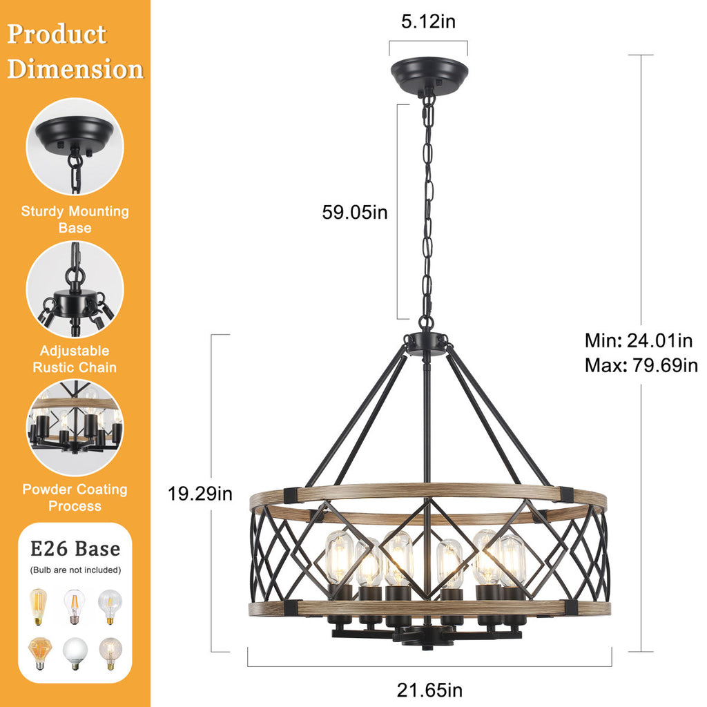 Williston Forge 6-Light 21.65" Dimmable Farmhouse Geometric Drum Chandelier Ceiling Lights for Foyer Kitchen Island Living Room
