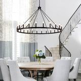 Yeraldine 24-Light Lagre Dimmable Wagon Wheel Chandelier Farmhouse Round Vintage Candle Style Light for Living Room, Foyer, Entryway