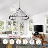 Yeraldine 24-Light Lagre Dimmable Wagon Wheel Chandelier Farmhouse Round Vintage Candle Style Light for Living Room, Foyer, Entryway