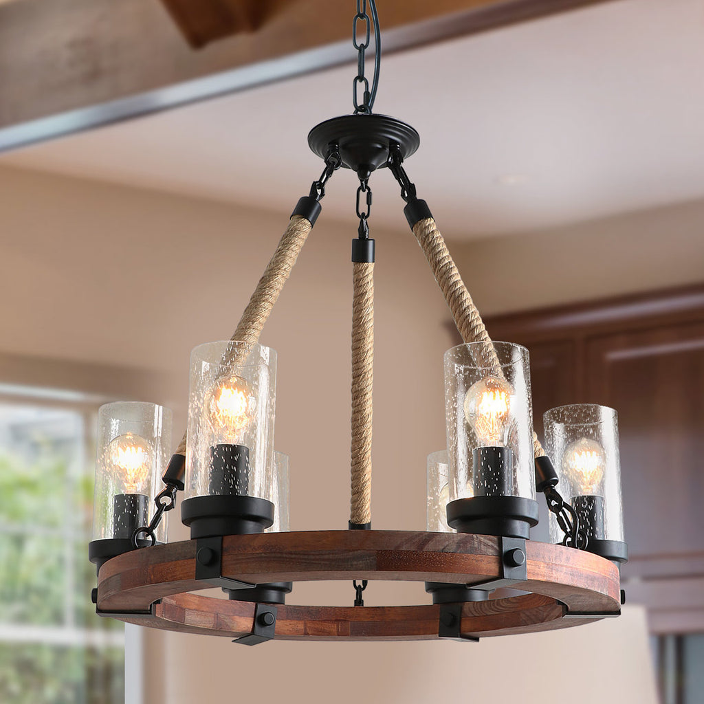 Zora 6 Light Farmhouse Chandelier Wagon Wheel Chandelier Dining Room Light Fixture