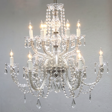 Crystal Chandelier H27" x W32" - 12 Light Two Tier Venetian Style
