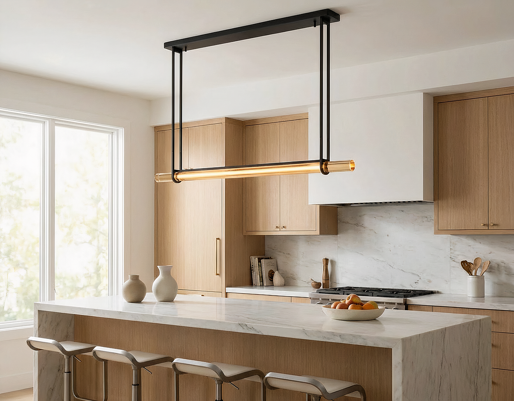 Inspired Audubon Style Crystal 1-Bar Linear Chandelier 60.5" - Bronze in Elegant Room