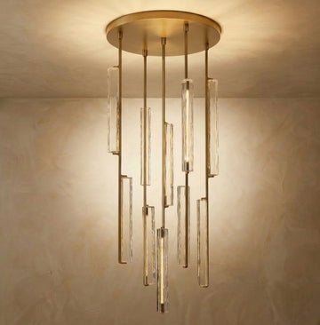 Inspired Audubon Style Crystal Round Chandelier Lacquered Burnished Brass