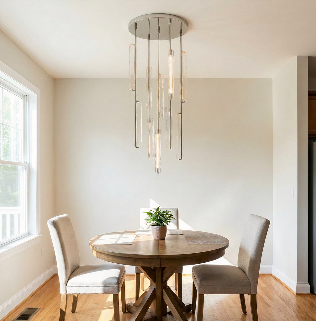 Inspired Audubon Style Crystal Round Chandelier Polished Nickel in Elegant Room Setting