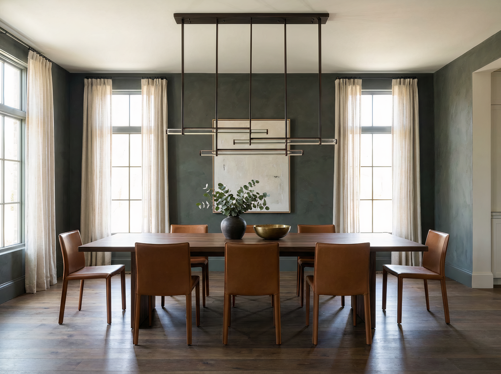 Inspired Audubon Style Crystal 3-Bar Linear Chandelier 60.5" - Bronze in Elegant Room