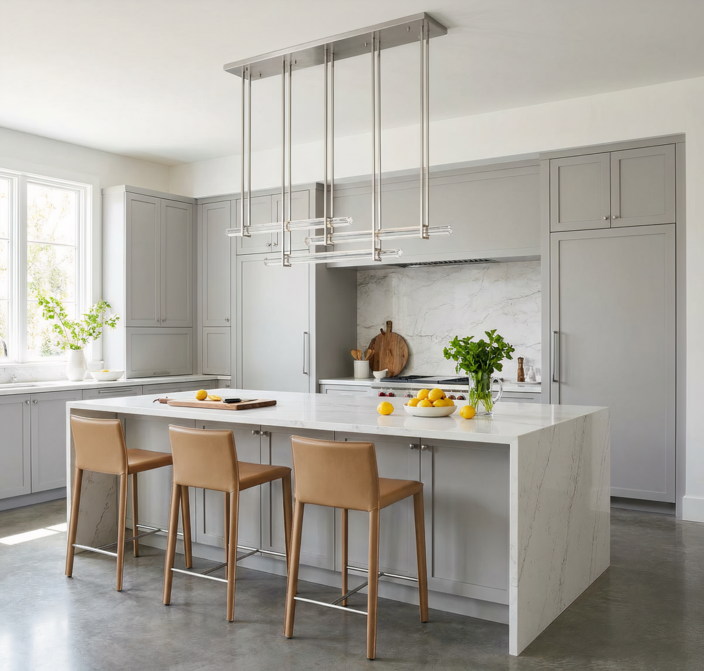 Inspired Audubon Style Crystal 3-Bar Linear Chandelier 60.5" - Polished Nickel in Elegant Room