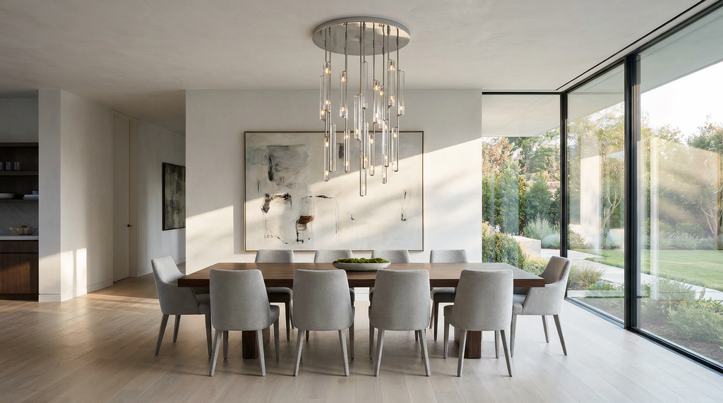 Inspired Audubon Style Crystal Round Chandelier 40.5" - Polished Nickel in Elegant Room