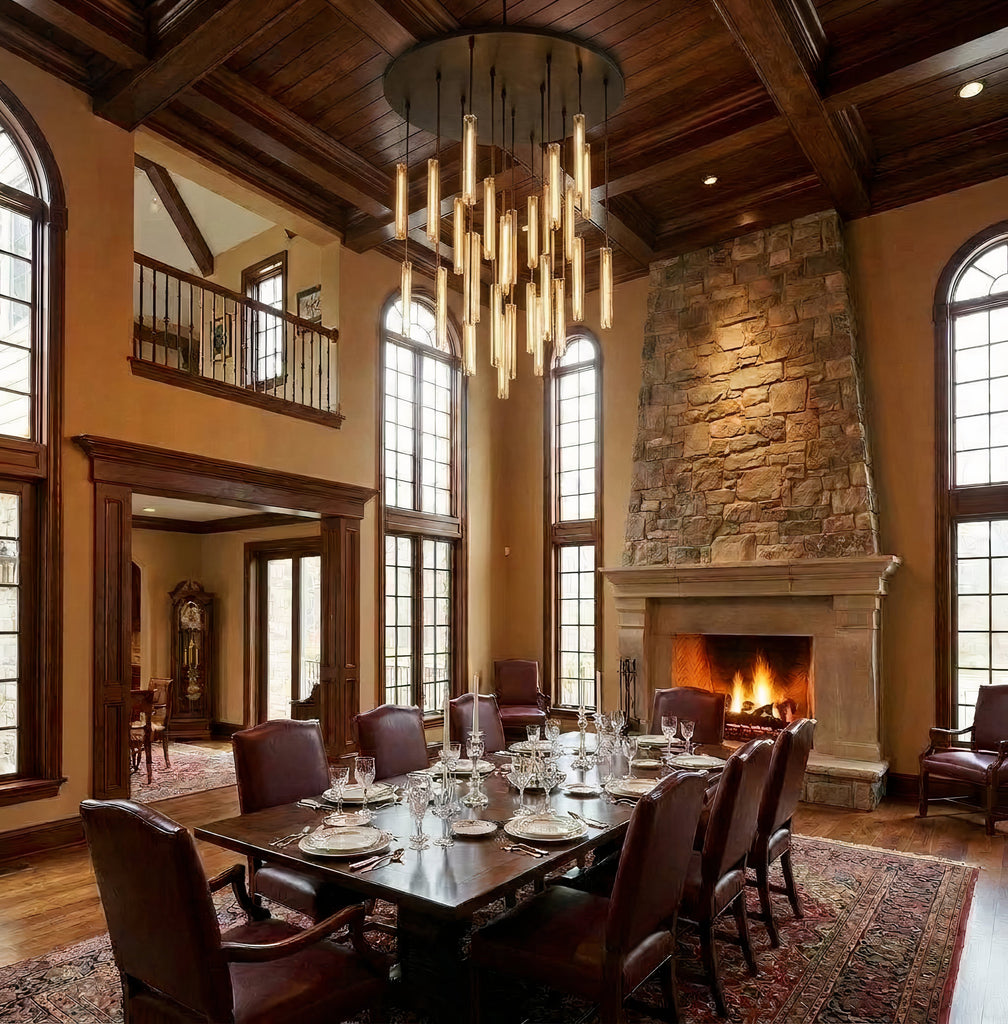 Inspired Audubon Style Crystal Round Chandelier 56.5" - Bronze in Elegant Room