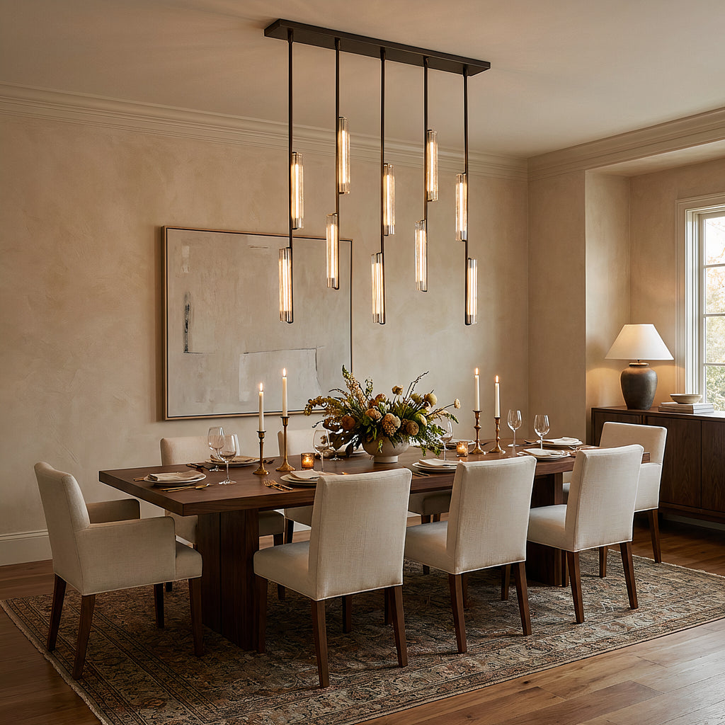 Inspired Audubon Style Crystal Linear Chandelier 54.5" - Bronze in Dining Room
