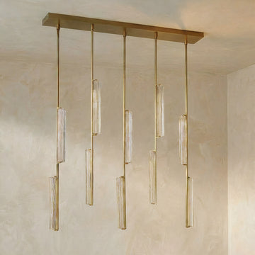 Inspired Audubon Style Crystal Linear Chandelier 54.5" - Lacquered Burnished Brass