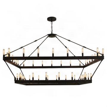 Wrought Iron Vintage Barn Metal Camino Two-Tier Square Chandelier W63 H60