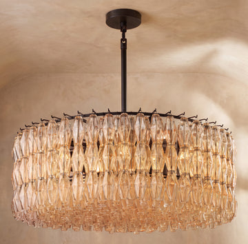 Inspired Chiara Style 47 Inch Round Glass Drum Chandelier Bronze - Main Product View