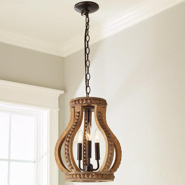 Boho Wood Beaded Lantern - F100-460