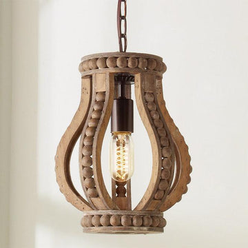 Boho Wood Beaded Pendant - F100-393