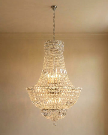 French Empire Crystal Chandelier H50 W30 - 14 Light Foyer Pendant