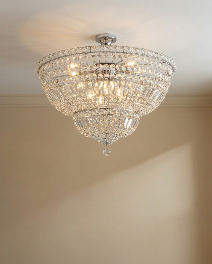 French Empire Crystal Chandelier - Flush Beige Setting