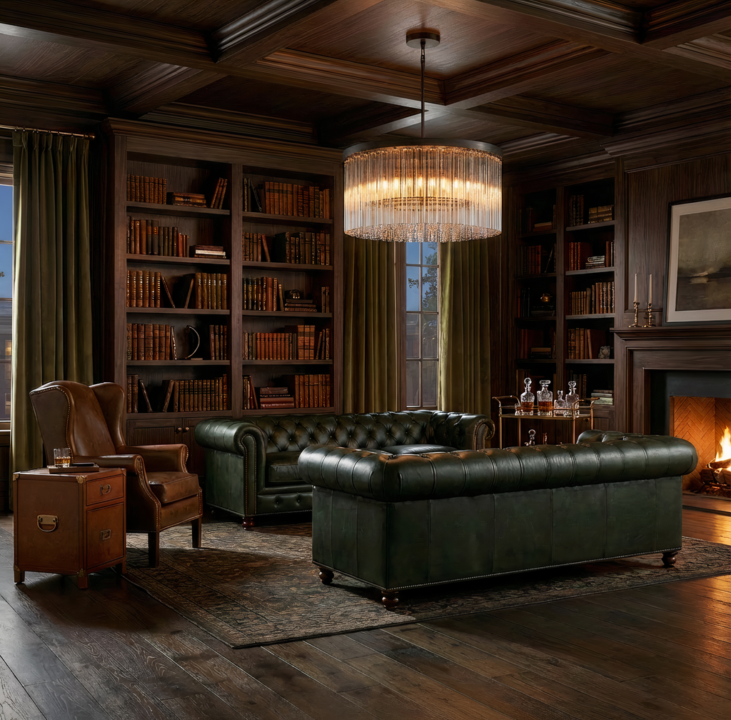 Inspired Cielo Style 36 Inch Round Chandelier Bronze Finish - Library Room Scene