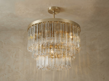 Inspired Cielo Style Three-Tier 36 Inch Round Chandelier Lacquered Burnished Brass Finish - Main
