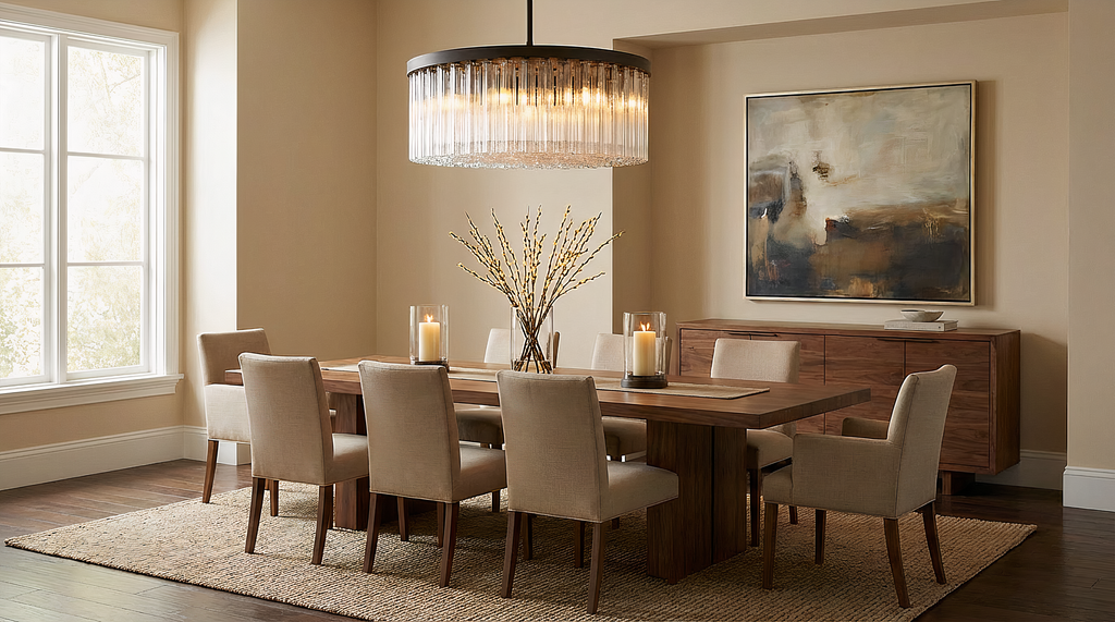 Inspired Cielo Style 48 Inch Round Chandelier Bronze Finish - Dining Room Scene