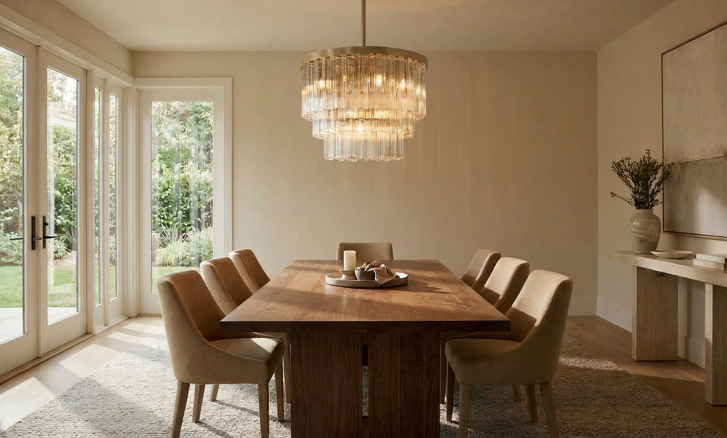 Inspired Cielo Style Three-Tier 36 Inch Round Chandelier Lacquered Burnished Brass Finish - Room Scene
