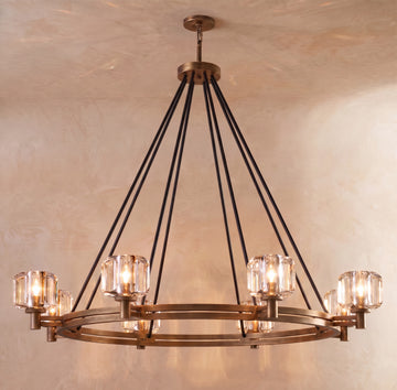 Inspired Demaret Style 48 Inch Round Crystal Chandelier Natural Brass - Main Product View
