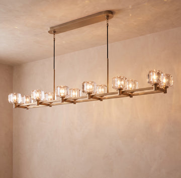Inspired Demaret Style 72 Inch Double Linear Crystal Chandelier Natural Brass - Main Product View