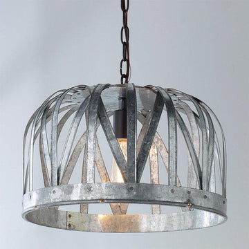 Galvanized Metal Basket Pendant - F100-357