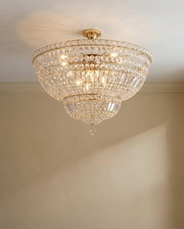 Flush French Empire Crystal Chandelier H22 W30 Gold