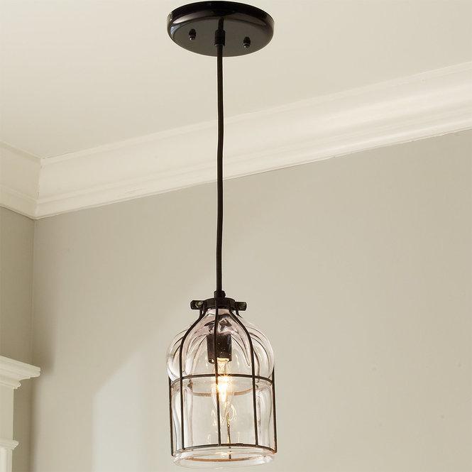 Hand Blown Glass Cage Pendant - F100-422