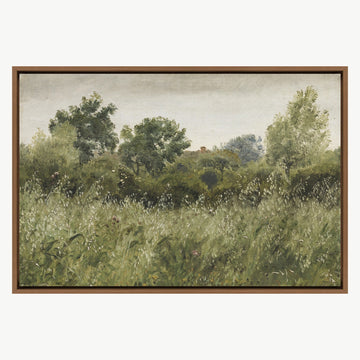 Framed Vintage Landscape Canvas Wall Art, Green Trees and Meadow Oil Painting Print, Floating Frame