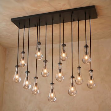 Inspired Rain Drop Style Linear Glass Chandelier - 54 Inch - Bronze Finish